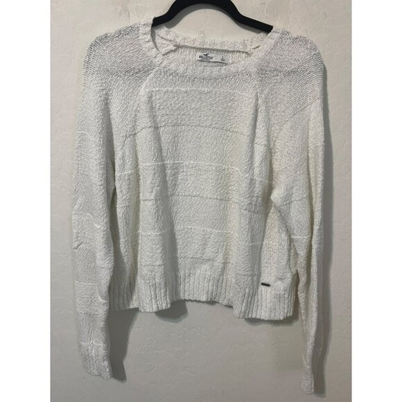 Hollister Sz L White Casual Coastal Beachy Long Sleeve Crew Neck Sweater Lightwe - Picture 2 of 8